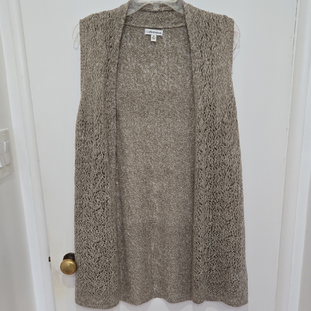 Croft & Barrow Women's Beige Open-Front Open Knit Sweater Vest